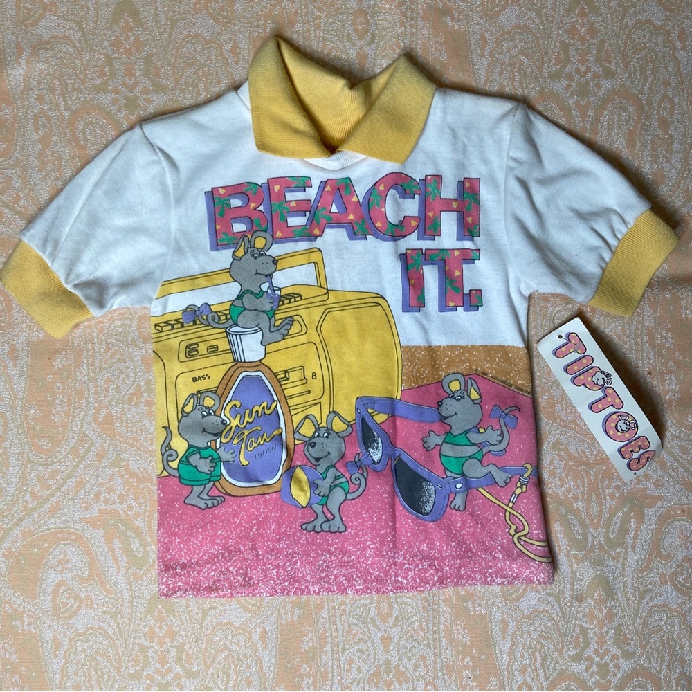 Vintage 1990 Kids collared shirt Mice beach scene boombox sunglasses - Picture 8 of 10